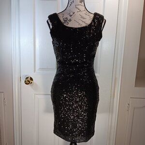 NWOT Seductions Black Mini Sequin Dress Bodycon Sleeveless Evening Party  Size S